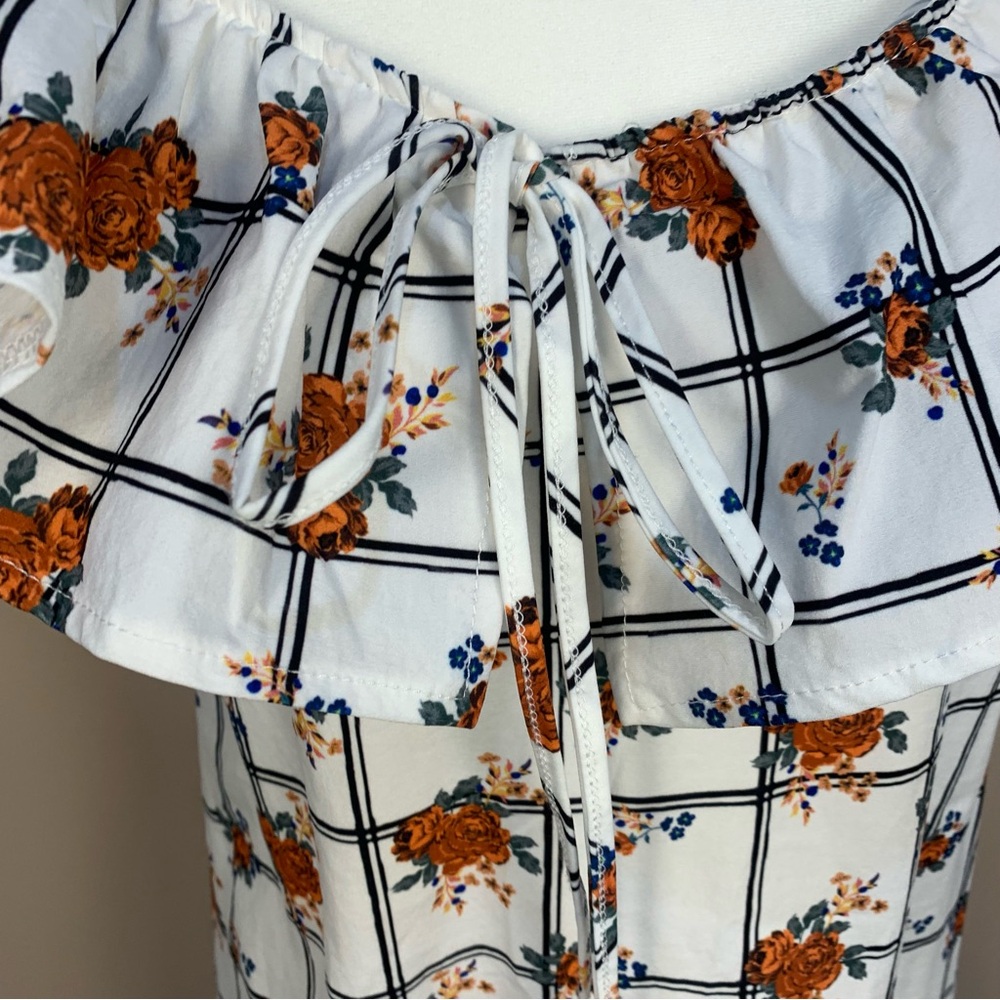 ZARA Ruffle Collar Floral Check Midi Dress - Picture 4 of 14